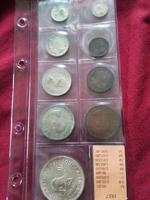 SILVER **1957 COMPLETE BICKELS SET IN ORIGINAL PACKAGING ** CROWN, HALF CROWN, ETC. SEE IMAGES.