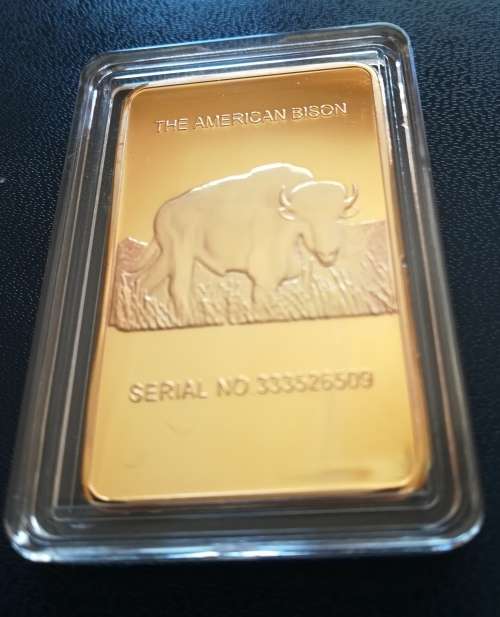 THE AMERICAN BISON *** 1 TROY OUNCE GOLD CLAD *** - SEALED IN CAPSULE. YELLOWSTONE PARK ON REVERSE.
