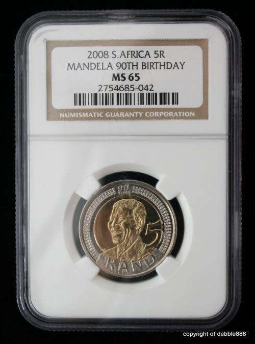2 x NGC GRADED MANDELA 2008 COIN. SCARCE GRADE. BID PER COIN.