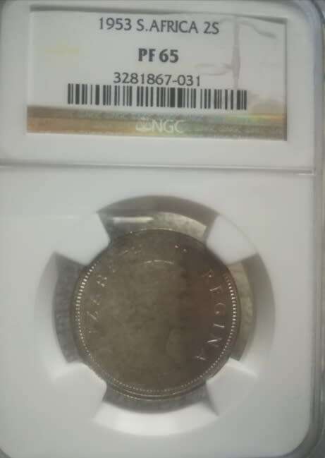 PROOF 1953 TWO SHILLINGS *** SILVER*** GRADED BY NGC AS PF65.(only 5000 graded pf)