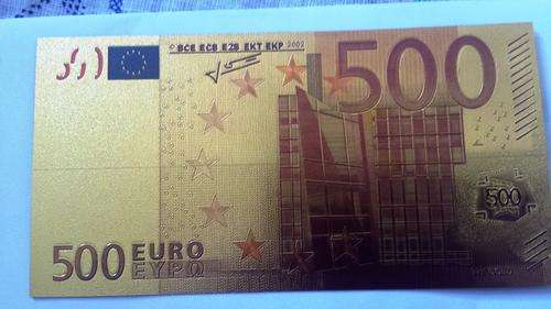 99.9 PURE 24 kt GOLD FOIL 500 EURO NOTE WITH CERTIFICATE OF AUTHENTICITY.