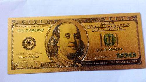 .999 24 kt PURE GOLD 100$ COLOURED NOTE - NOT GOLD PLATED. 3 AVAILABLE.