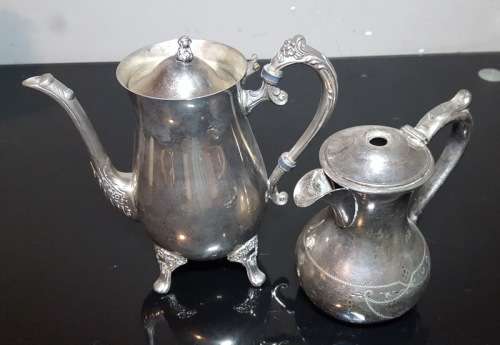 2X silver plate pots miss lids