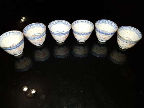 chinese blue & white Rice cup used condition x6