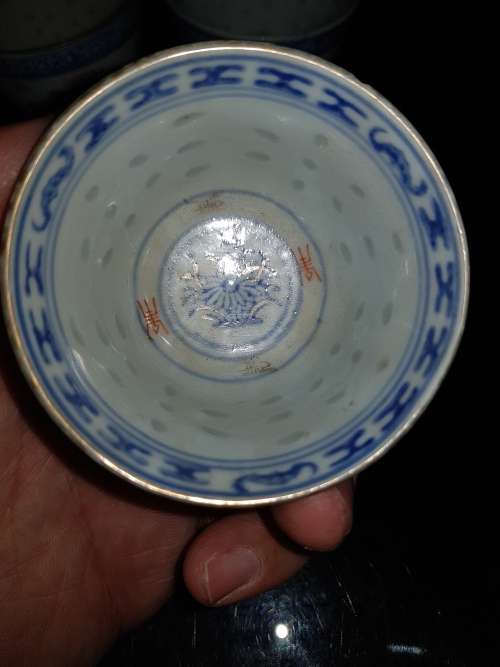 chinese blue & white Rice cup used condition x6