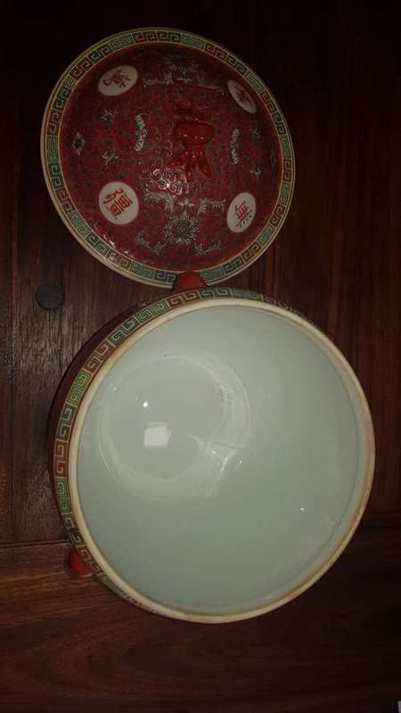 Mun Shou Rose Longevity Porcelain Soup Jar with Chinese Characters hand painted