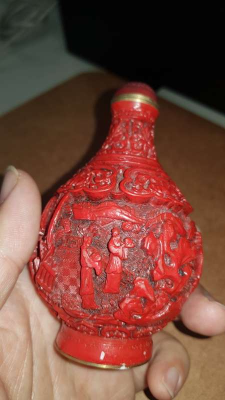 chinese red carved bottle