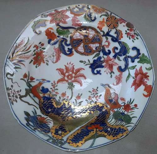 Antique Chinese Export Plate, Pseudo Tobacco Leaf Pattern