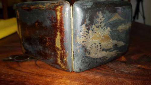 Lovely Art Deco Vintage Japanese Damascene Komai Style Cigarette Case - Landscape