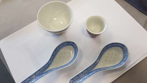 chinese porcelain cups and dish mix