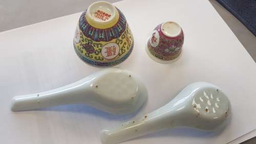 chinese porcelain cups and dish mix