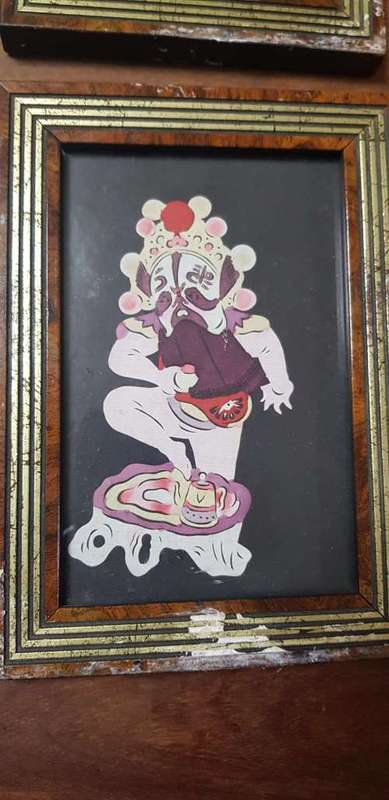 Early 20th century Scherenschnitte, Group of 4 Chinese Warriors, Paper Cutting with framed