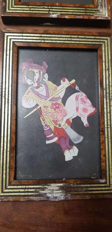 Early 20th century Scherenschnitte, Group of 4 Chinese Warriors, Paper Cutting with framed