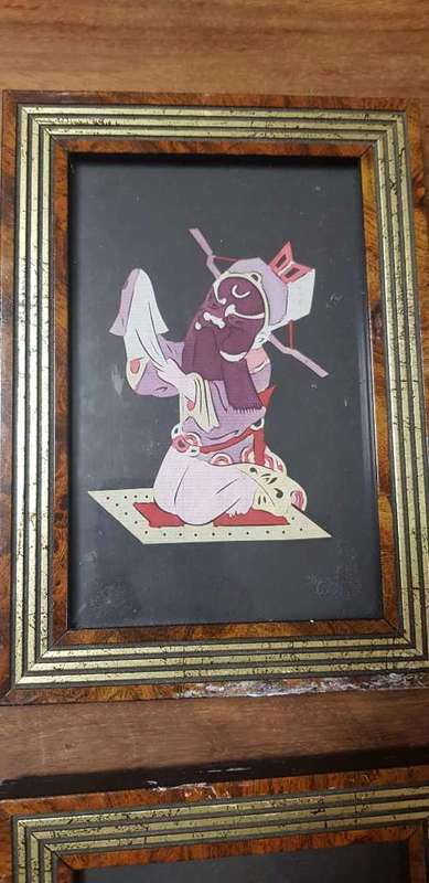 Early 20th century Scherenschnitte, Group of 4 Chinese Warriors, Paper Cutting with framed