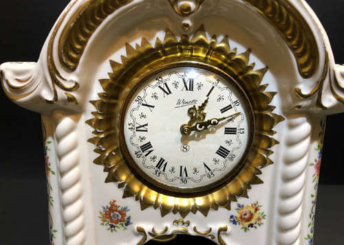 ANTIQUE PORCELAIN MANTLE CLOCK, GERMAN MADE WINETTE