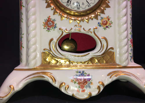 ANTIQUE PORCELAIN MANTLE CLOCK, GERMAN MADE WINETTE