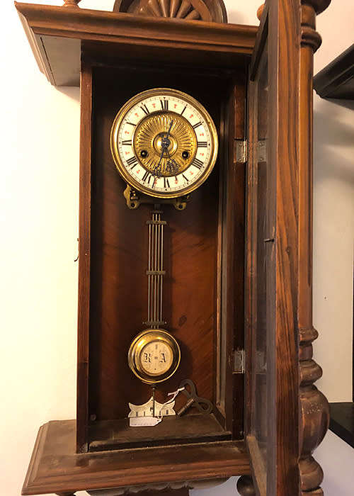 ANTIQUE HAC SOLID WOOD WALL CLOCK EARLY 1900S