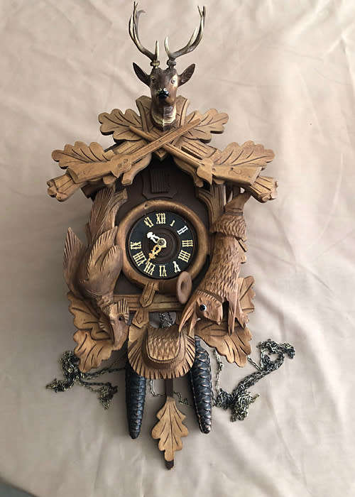 VINTAGE HUNTER CUCKOO CLOCK, BLACK FOREST, FOR SPARES OR REPAIRS
