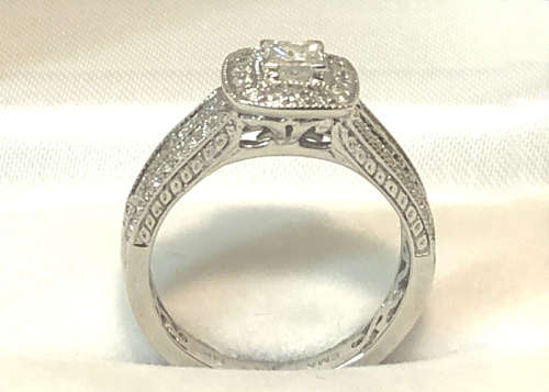 WHITE GOLD DIAMOND RING, 1.35 CT ROUND & PRINCESS CUT NATURAL DIAMONDS, BARGAIN