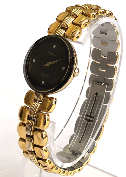 RADO JUBILE LADIES WATCH, BLACK DIAL 4 DIAMONDS, 18 CT GOLD ELECTROPLATED, WORKING