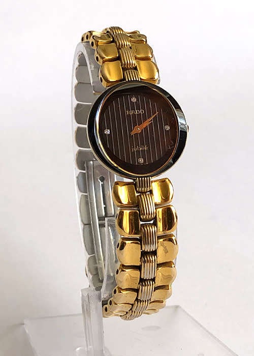 RADO JUBILE LADIES WATCH, BLACK DIAL 4 DIAMONDS, 18 CT GOLD ELECTROPLATED, WORKING