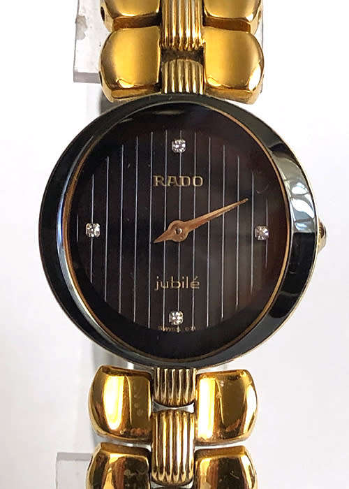 RADO JUBILE LADIES WATCH, BLACK DIAL 4 DIAMONDS, 18 CT GOLD ELECTROPLATED, WORKING
