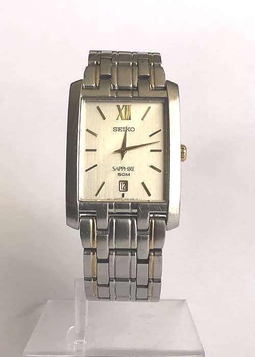 SEIKO QUARTZ MEN'S WATCH, SAPPHIRE 50 M WATERPROOF, TWO TONE, WITH DATE, WORKING PERFECTLY