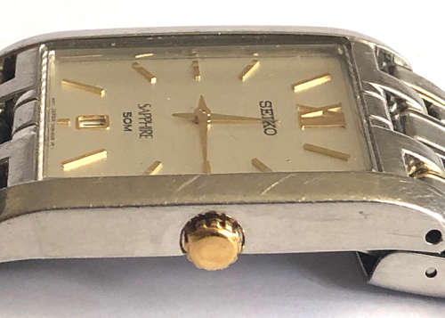 SEIKO QUARTZ MEN'S WATCH, SAPPHIRE 50 M WATERPROOF, TWO TONE, WITH DATE, WORKING PERFECTLY