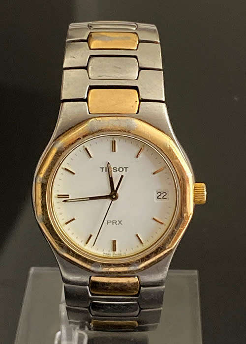 VINTAGE TISSOT PRX QUARTZ MEN'S WATCH, TWO TONE MODEL P 580 W, WITH DATE