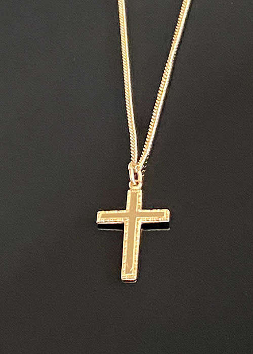 VINTAGE 9 CT SOLID GOLD CURB LINK NECKLACE CHAIN AND CROSS