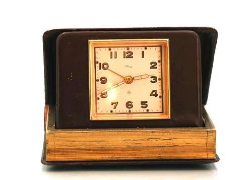 Vintage IMHOF Livre D`Heurs Rare Travel Alarm Clock, 15 Jewels, circa 1930