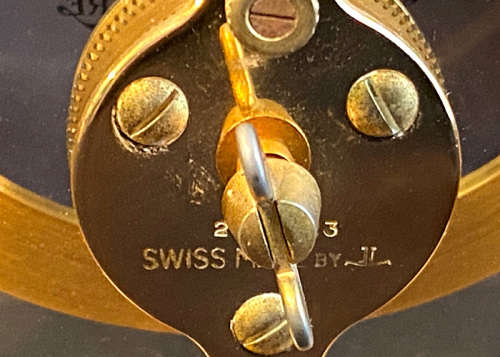 Jaeger LeCoultre Skeleton Baguette Clock, c 1960, Gold Plated Brass and Glass