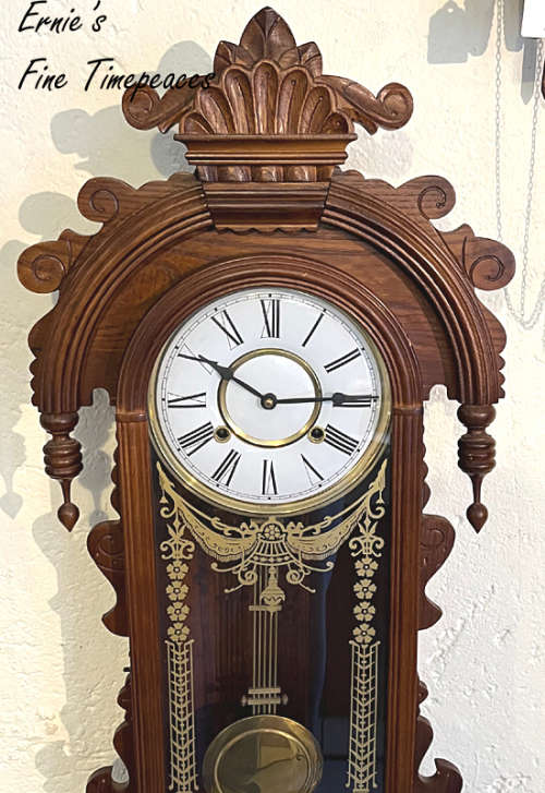 Big Antique Solid Wood Wall Clock, 8 Days Winding, Chime Full Hour, Serviced