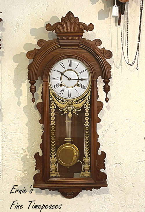 Big Antique Solid Wood Wall Clock, 8 Days Winding, Chime Full Hour, Serviced