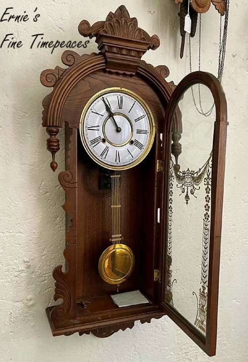 Big Antique Solid Wood Wall Clock, 8 Days Winding, Chime Full Hour, Serviced