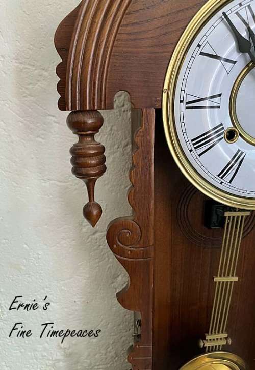 Big Antique Solid Wood Wall Clock, 8 Days Winding, Chime Full Hour, Serviced