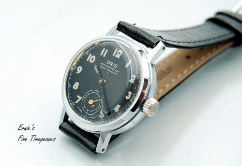 Vintage Oris Military Style Black Dial Manual Wind Watch from the 1940`s, Serviced