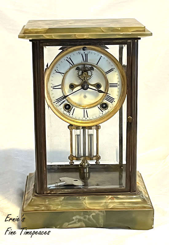 Antique Ansonia Mantle Clock, Green Marble and Brass, Late 1800`s, Serviced, Great Conditions