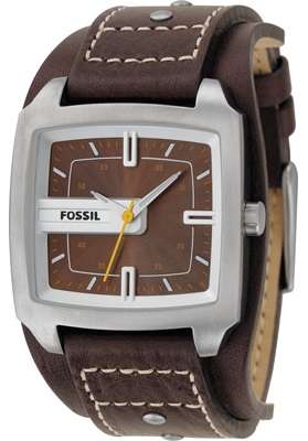 FOSSIL Men's Brown Leather Quartz Watch with Brown Dial