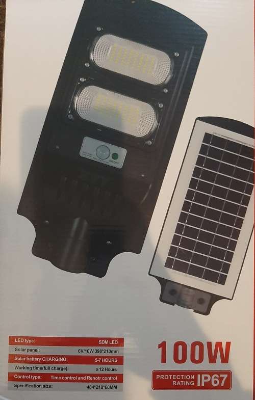 Solar street light 100w, with remote, pole and brackets, electric quality display