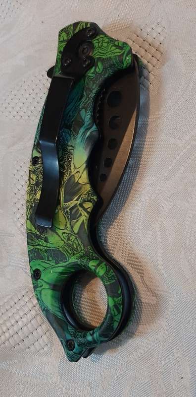 Collective Karambit automatic knife with black stainless steel blade, aluminium handle