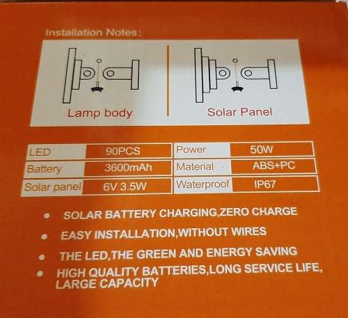 50w Solar Flood light, time switch, remote, IP67