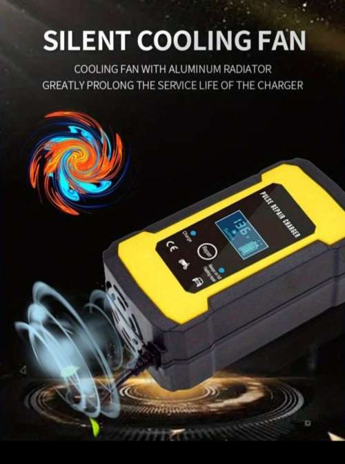 12V Intelligent Battery Charger, voltage and temperature detection, auto stop, cooling fan