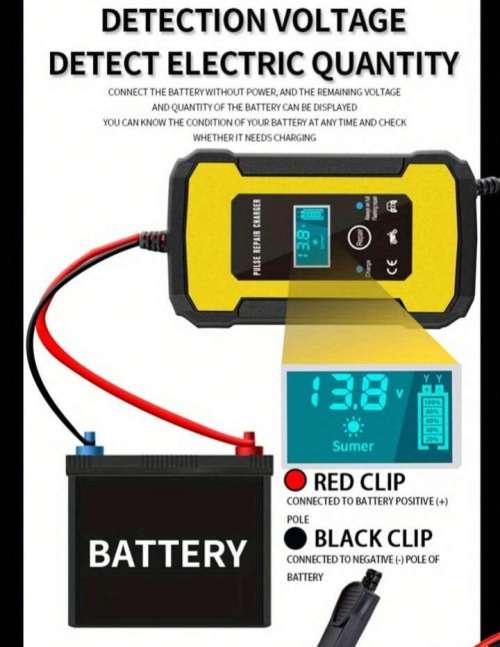 12V Intelligent Battery Charger, voltage and temperature detection, auto stop, cooling fan