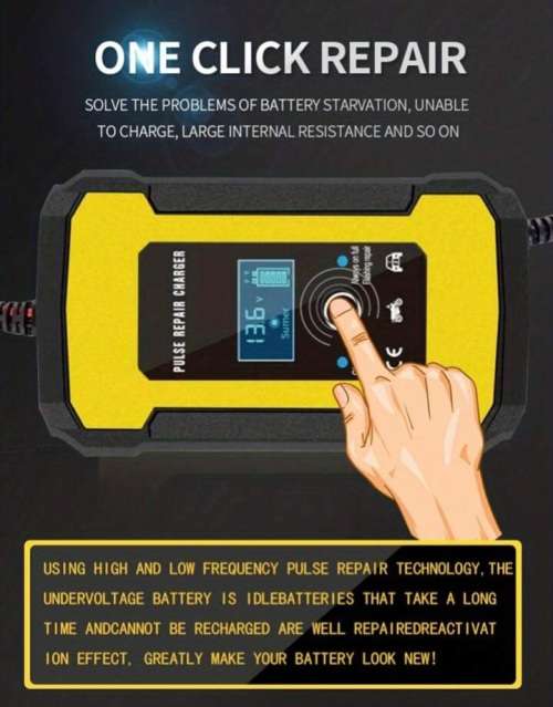 12V Intelligent Battery Charger, voltage and temperature detection, auto stop, cooling fan