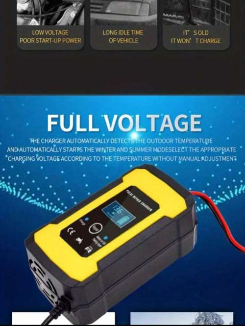 12V Intelligent Battery Charger, voltage and temperature detection, auto stop, cooling fan