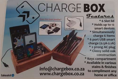 Solid Wood Charge Box, 6 port Smart Charge, 2 prong AC plug,  keys compartment
