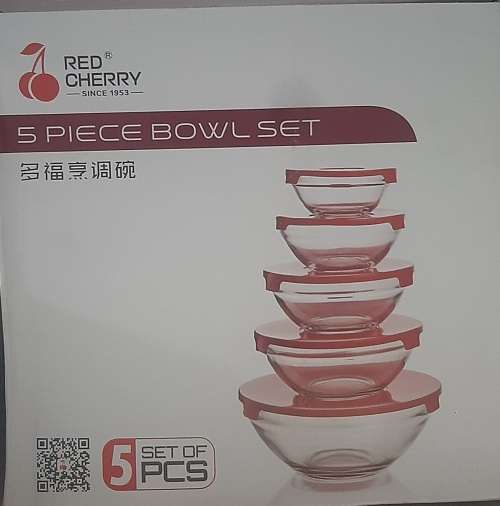*New Stock* 5 Piece Glass Bowl Set, with Lids