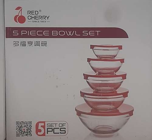 *New Stock* 5 Piece Glass Bowl Set, with Lids