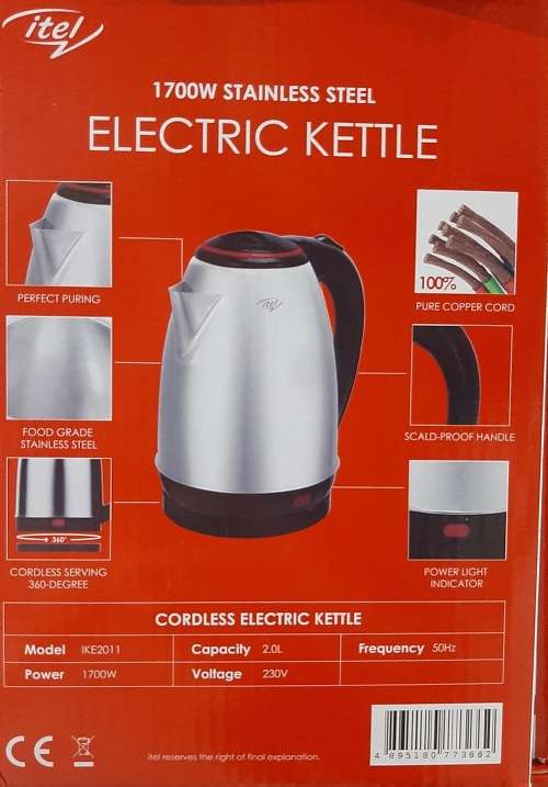 *New* 1700W Cordless Stainless Steel Electric Kettle, 2.0L, 360° base,  power light indicator